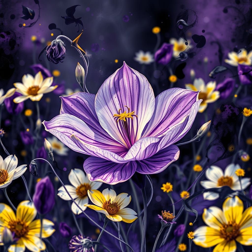 Violet Fantasy Flower in a Vibrant Field