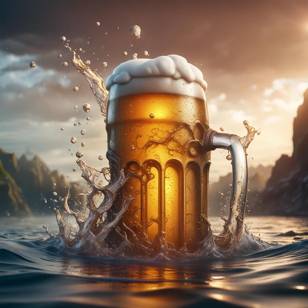 Beer Swimming: Detailed Matte Painting in Deep Color