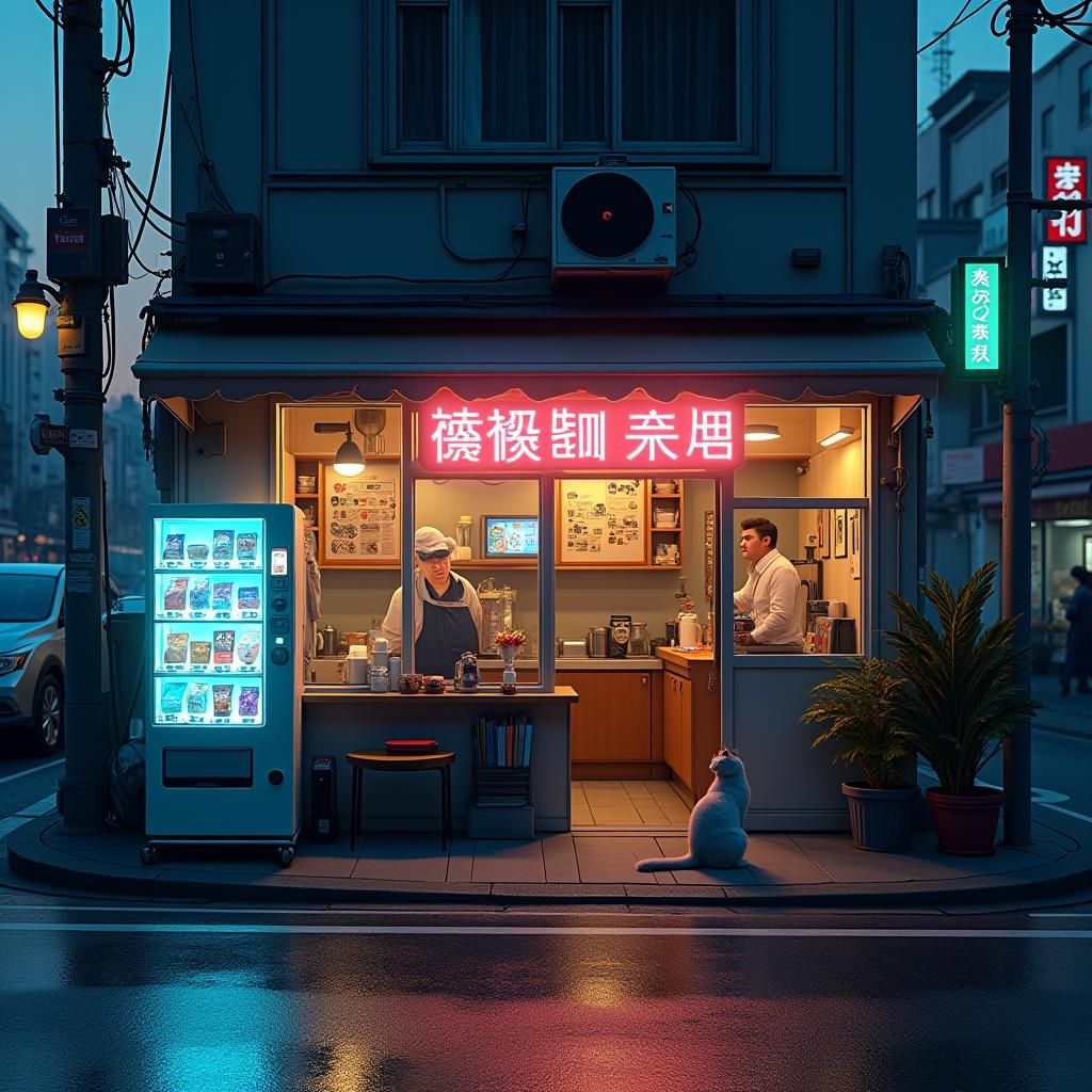 Neon Tokyo Streetscape at Dusk as Digital Art
