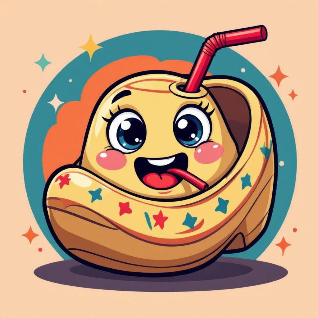 Cute Derpy Dutch Clog Sipping Drink as 2D Cartoon