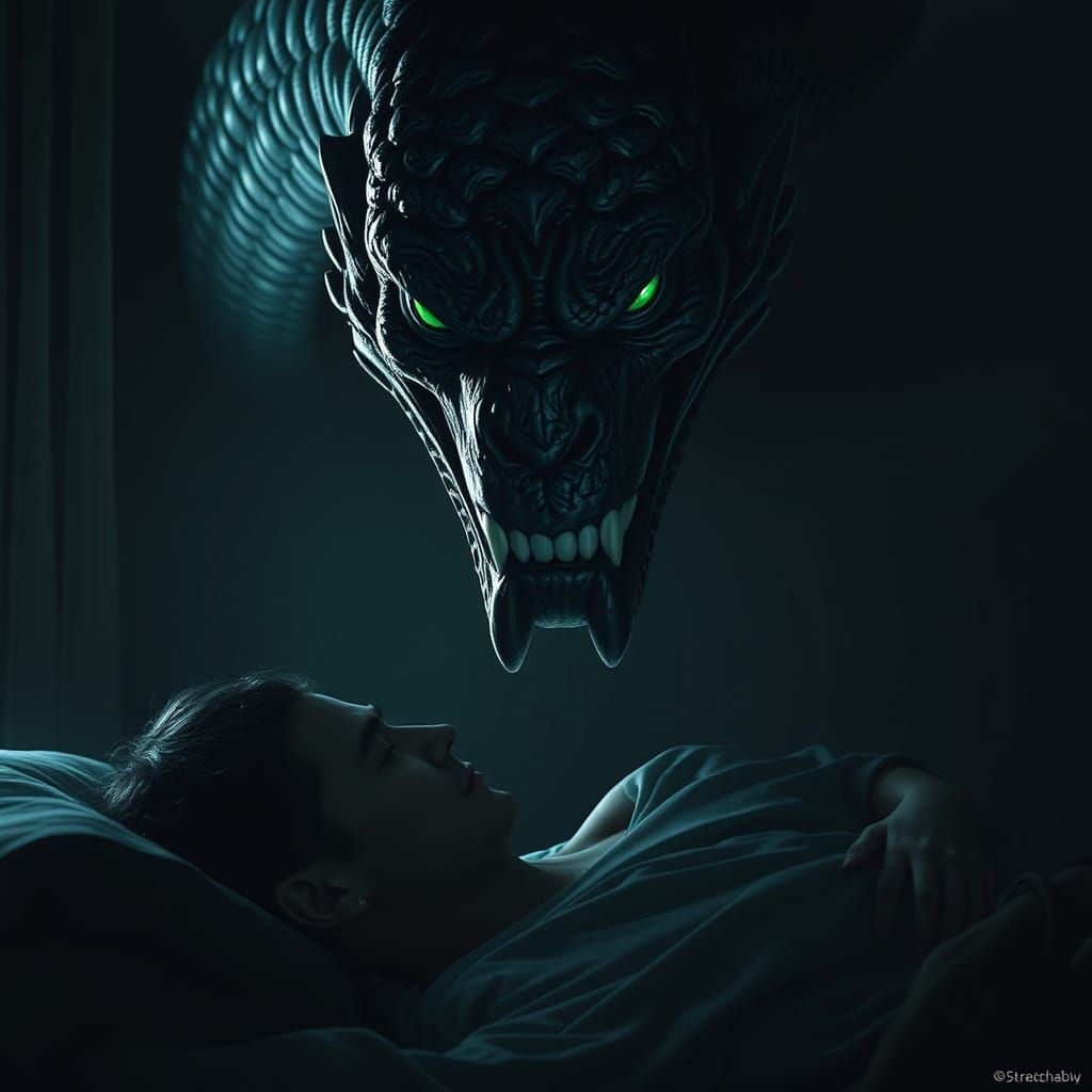 Humanoid Jormungandr with Malevolent Gaze