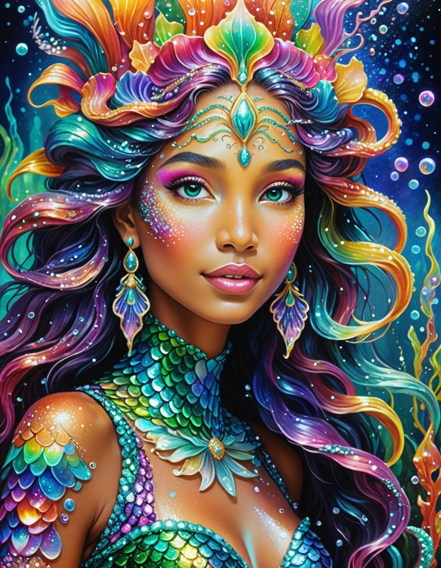 Glittering Mermaid Portrait in Fantasy Style
