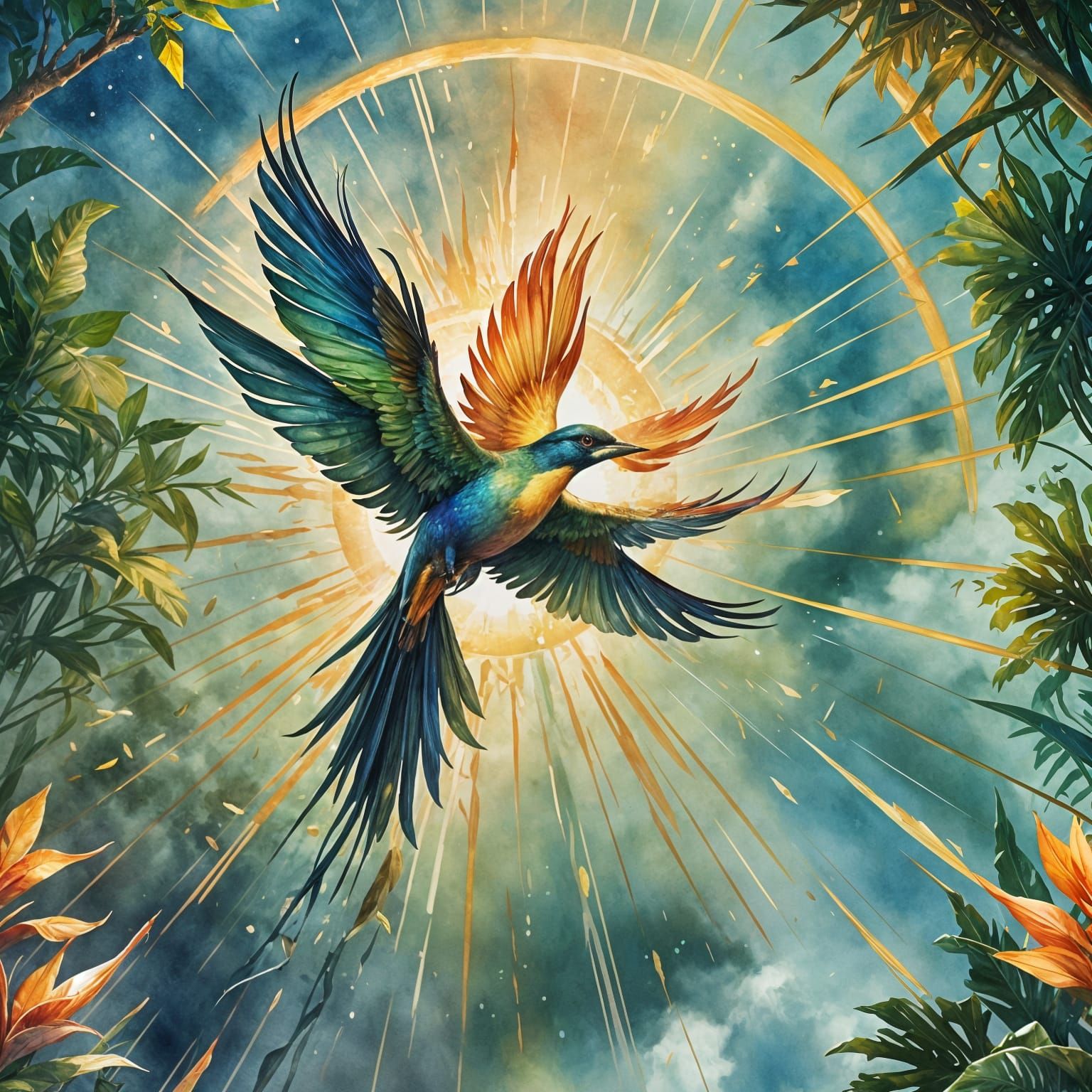 Bird of Paradise Watercolor in Flight