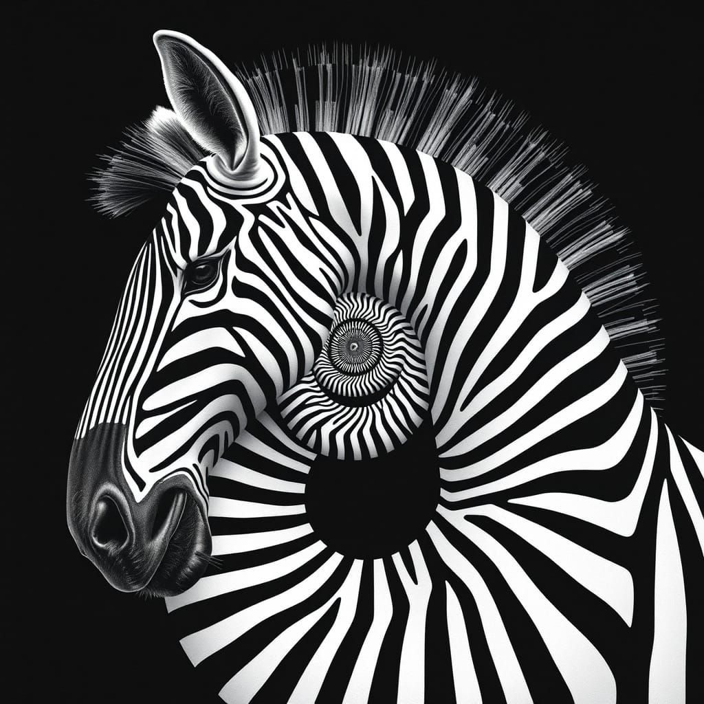 Zebra Neck Spiral Staircase in Optical Illusion Art