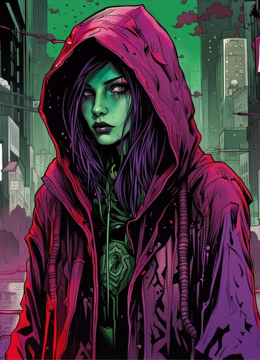 Dystopian Assassin in Graphic Novel Art Style