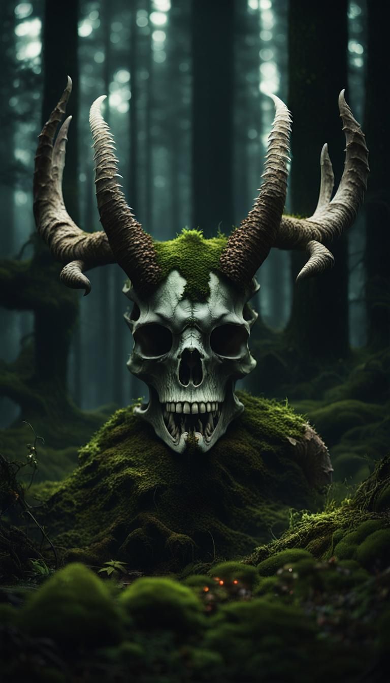 Forest God Skull and Mushroom Hybrid in Cinematic Style