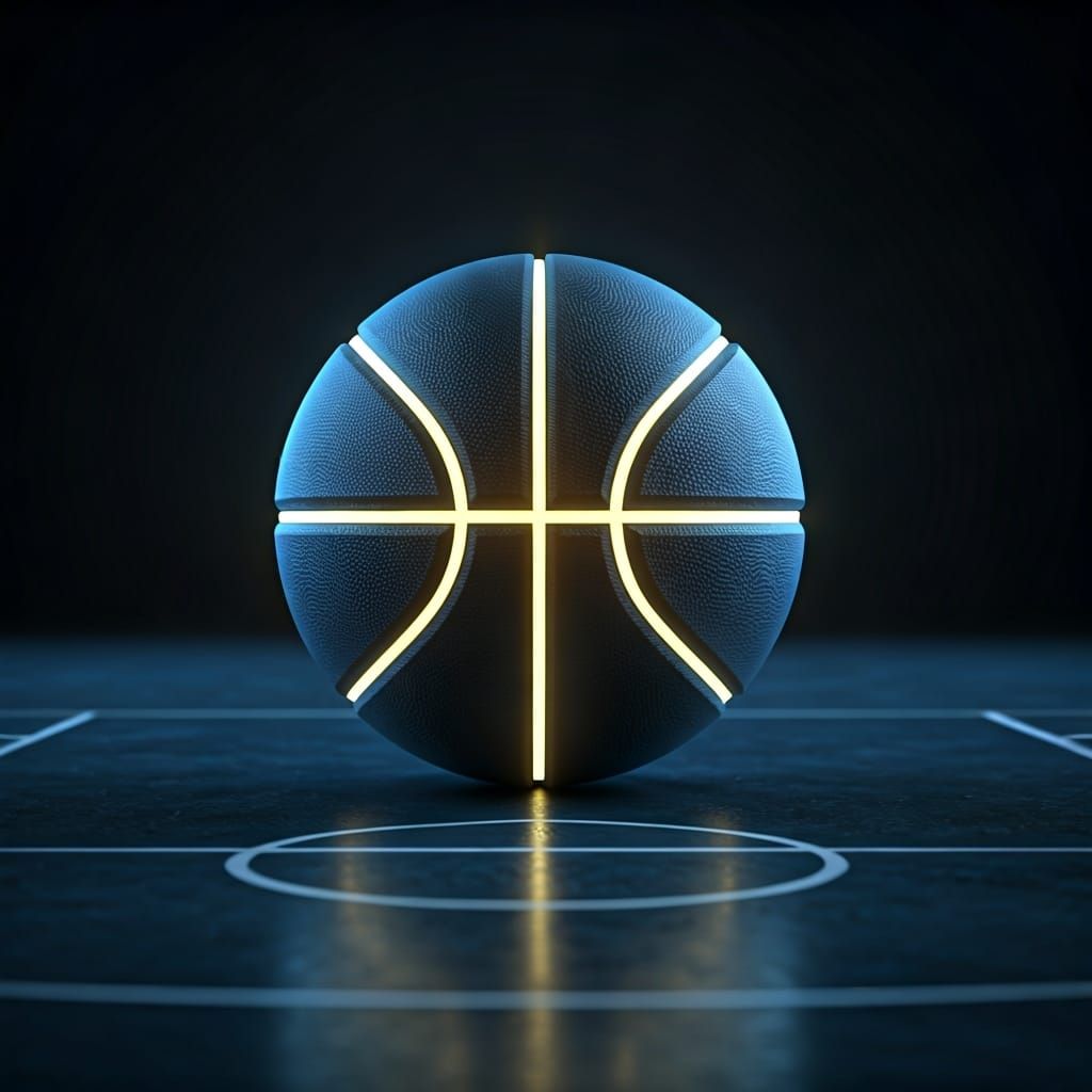 Ethereal Glowing Basketball in Cyberpunk Neon Noir Style
