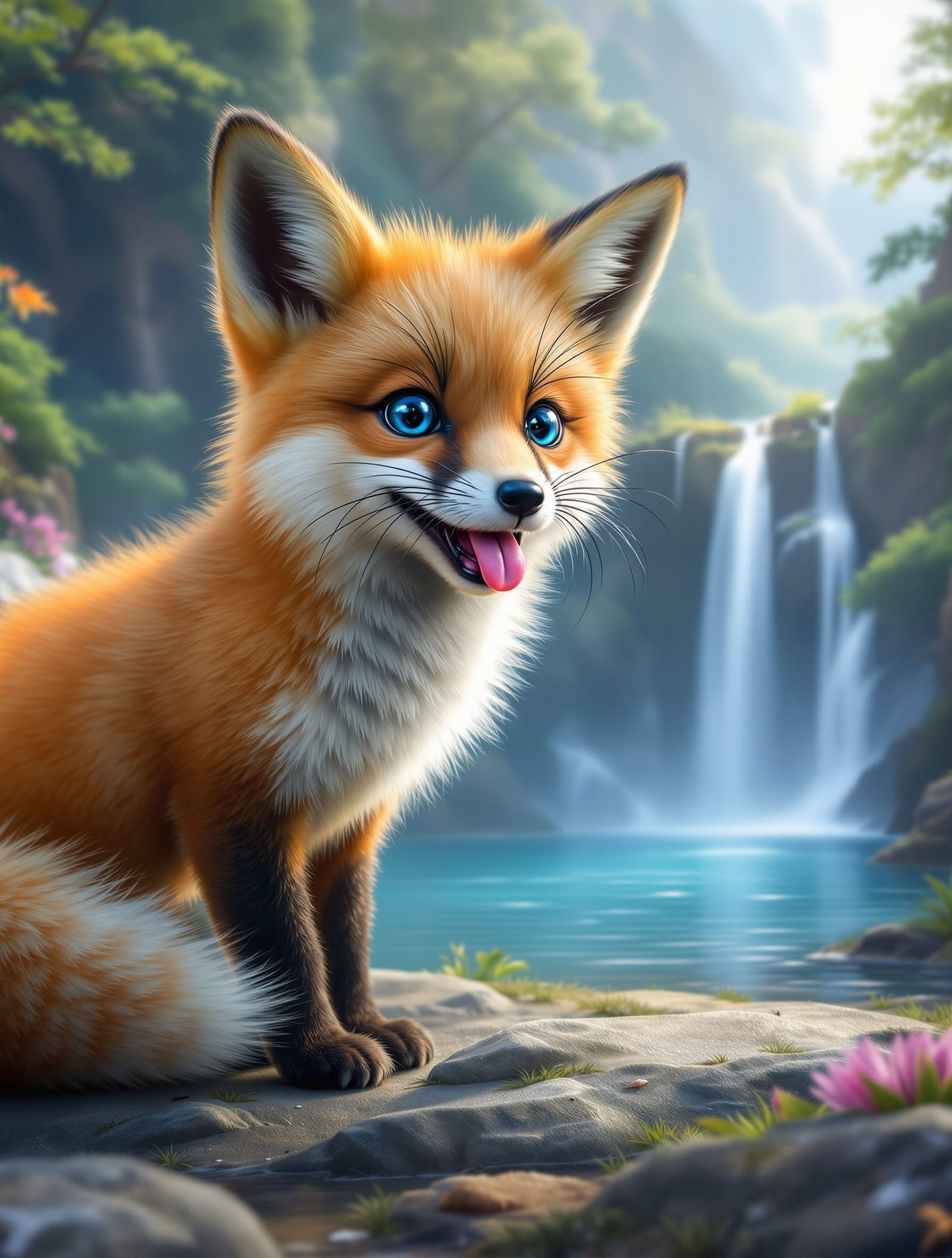 Cute Fox Playing in a Fantasy Landscape