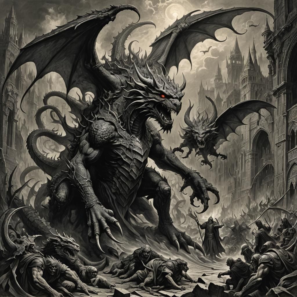 Tiamat: A Dark Fantasy Horror Illustration