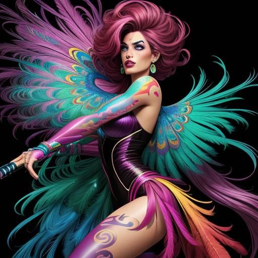 Rainbow Woman Portrait in Comic Book Style