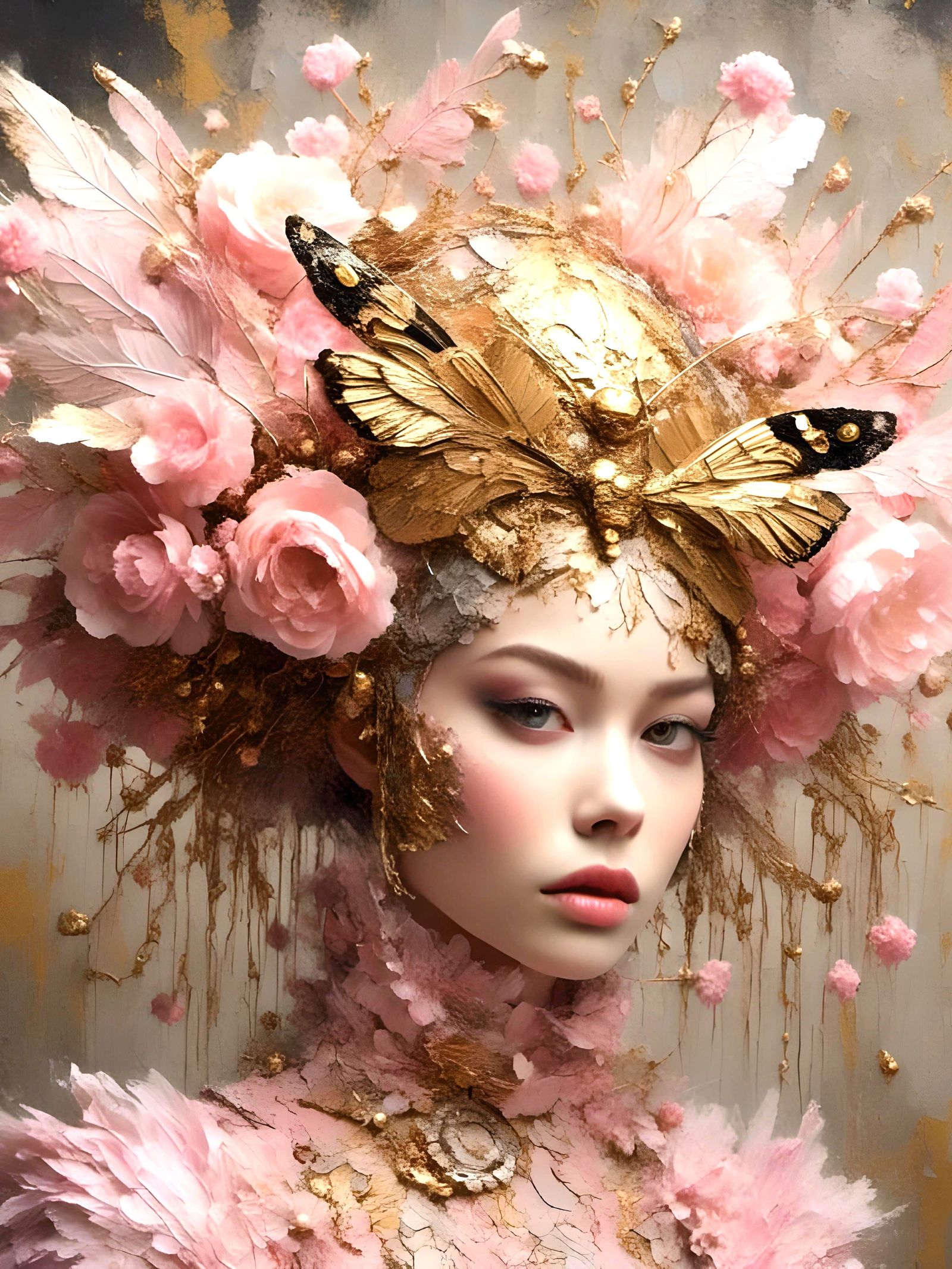 Insect Headpiece with Floral Embroidery in Avant-Garde Style