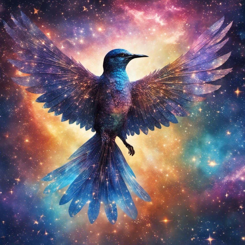 Giant Sparkling Bird in Twinkling Galaxy