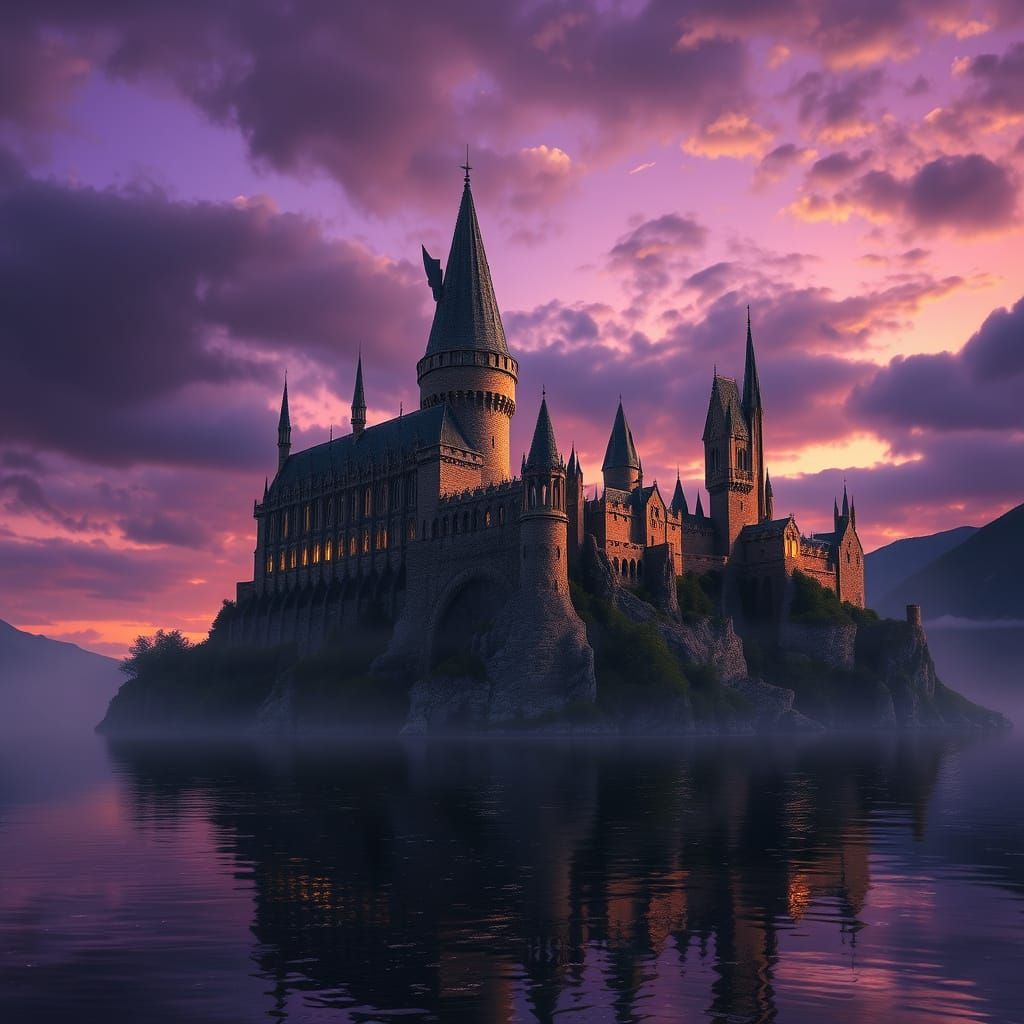 Hogwarts Castle at Twilight: A Cinematic Fantasy