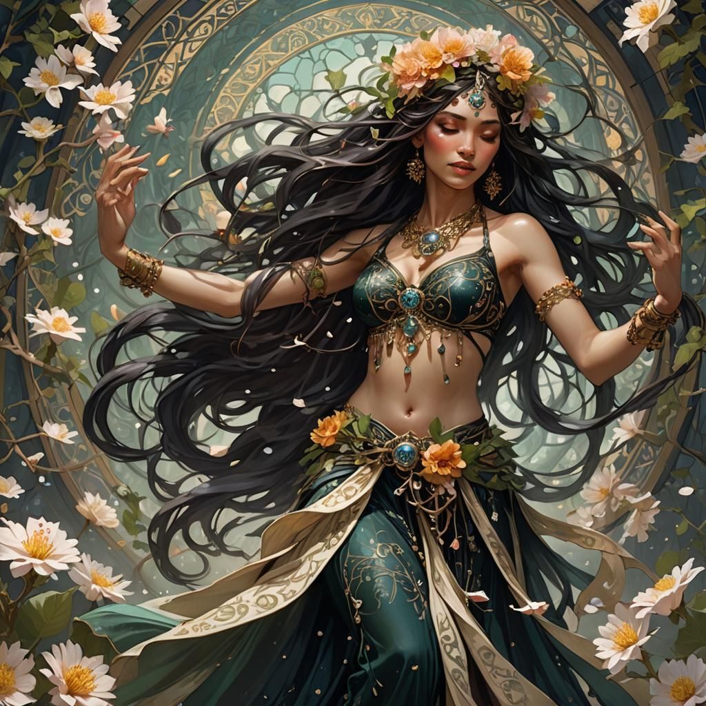 Floral Woman Dancing in Dark Fantasy Concept Art