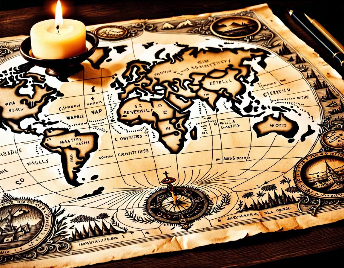 Fantasy World Map with Hand-Drawn Details