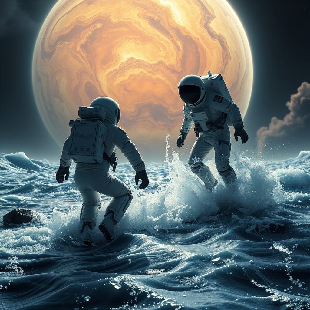 Astronauts Struggle on Jupiter's Turbulent Moon Surface