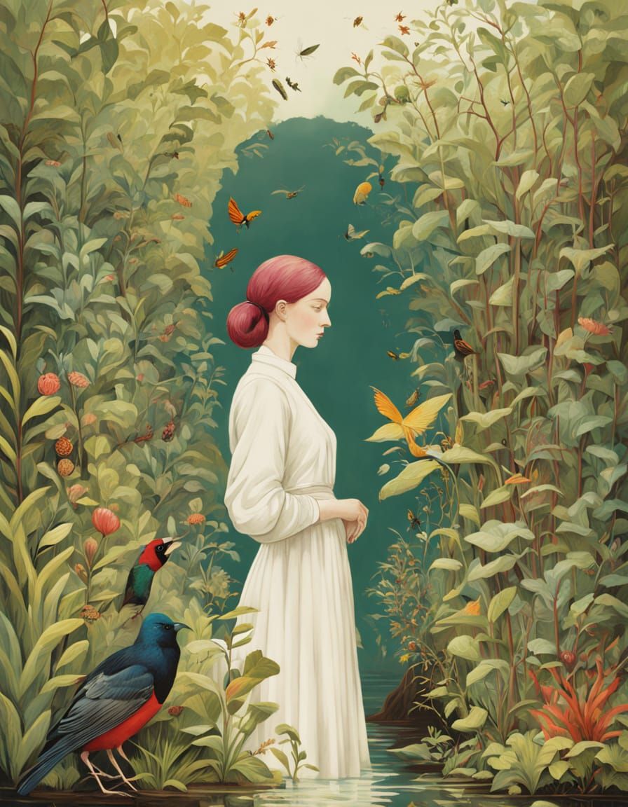 Naive Art Couple Contemplates Entangled Riverbank