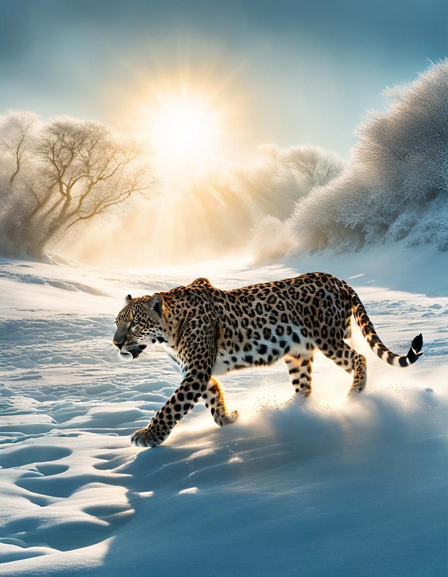 Sea Leopard Hunting Penguin in Antarctic Sunlight