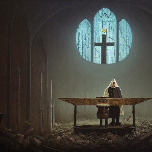 Dystopian Priest in Apocalyptic Horror Scene