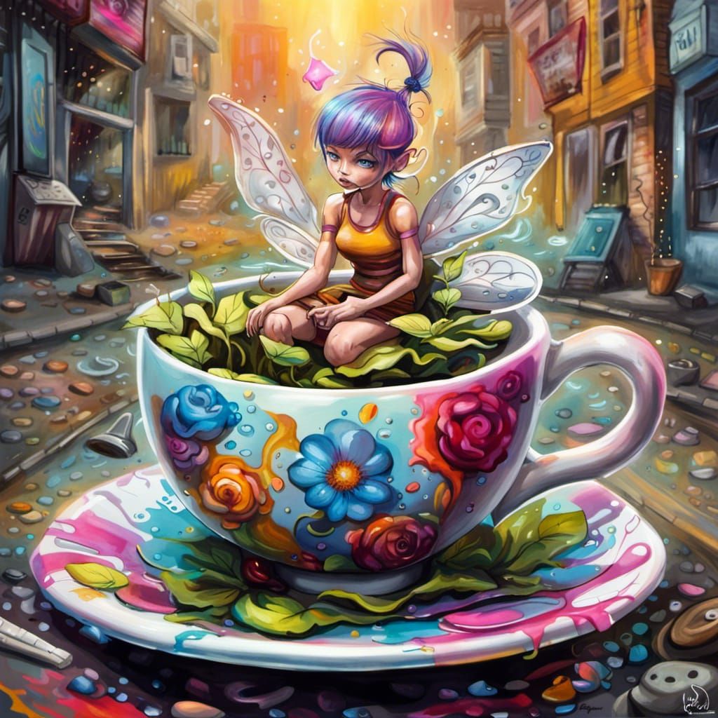 Colorful Graffiti Art: Tea Cup Pixie Playground
