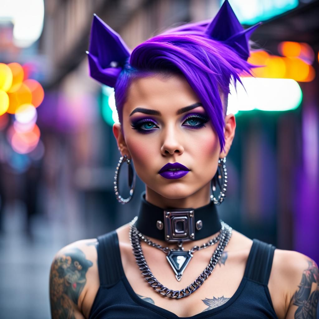 Cybergoth Punk Girl with Tattoos in Cyberpunk Style