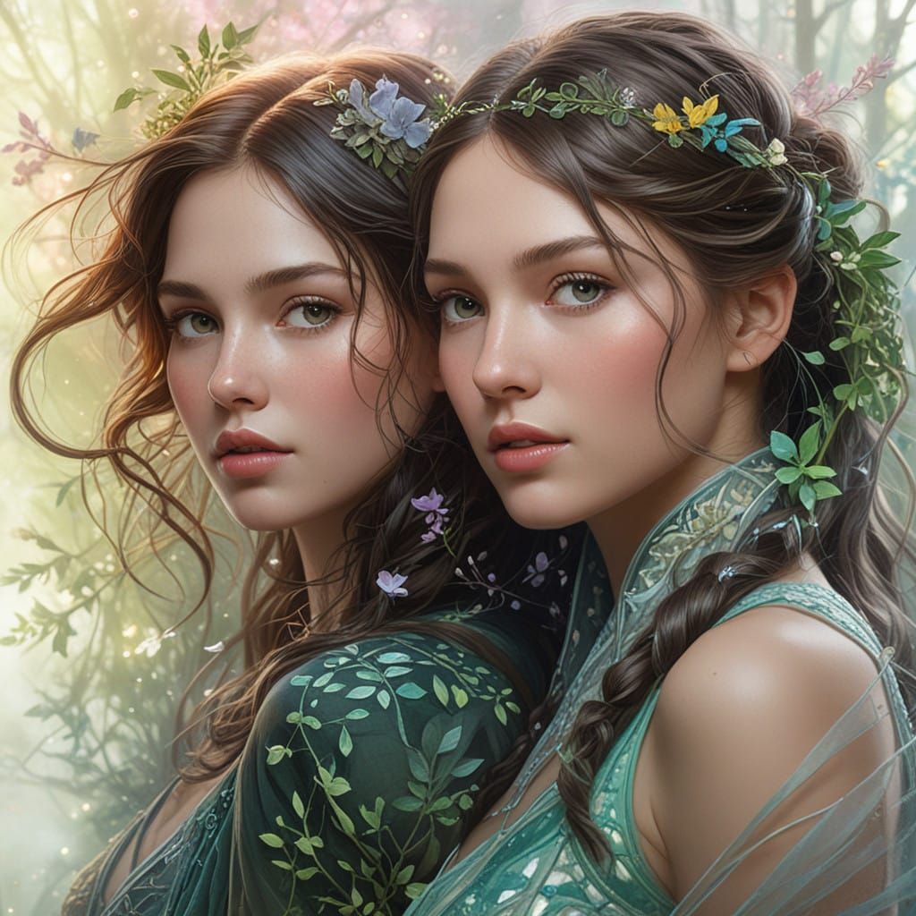 Dreamlike Young Couple in a Mystical Forest