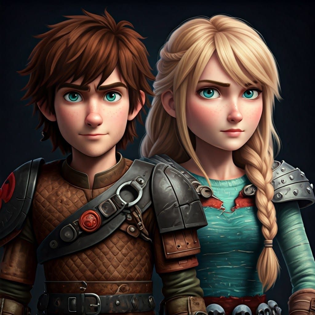 Young Hiccup Haddock and Astrid Hofferson in 3D Anime Style