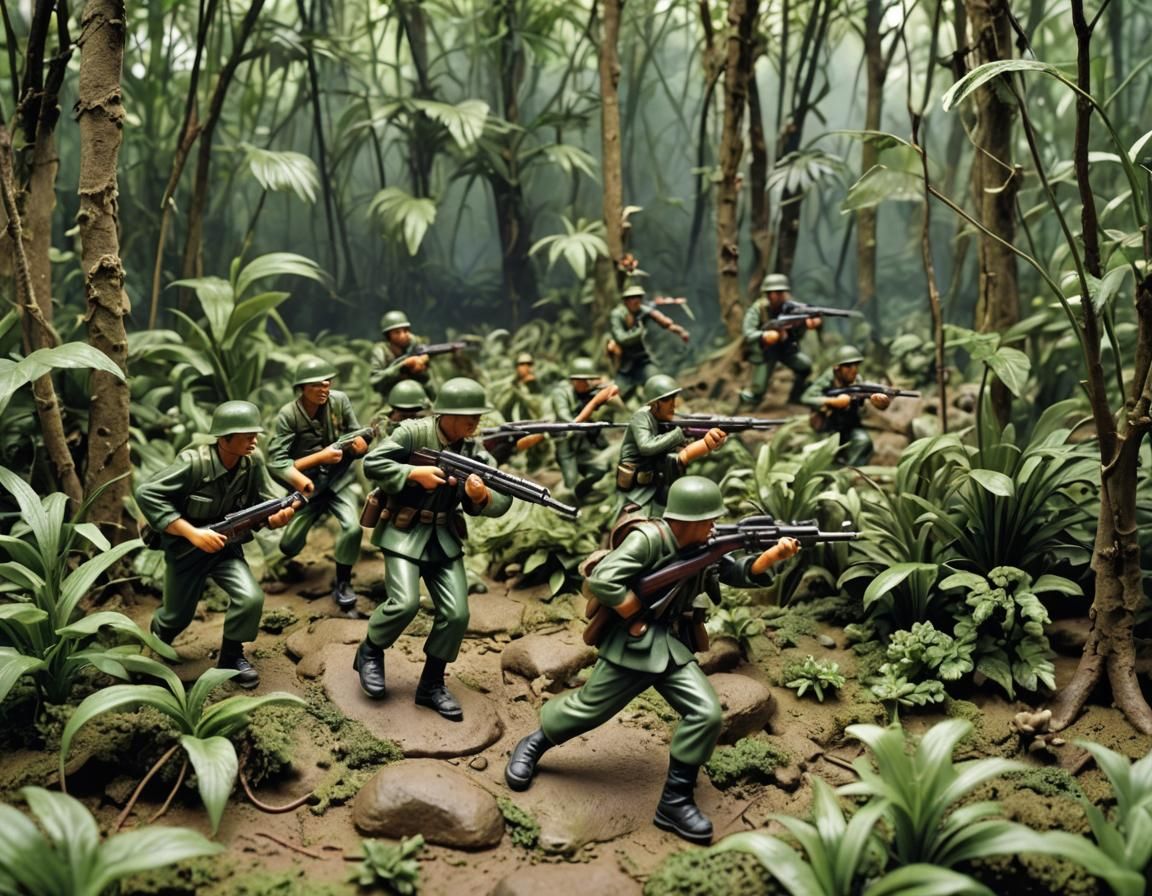 Toy Soldiers in Jungle Battle Scene