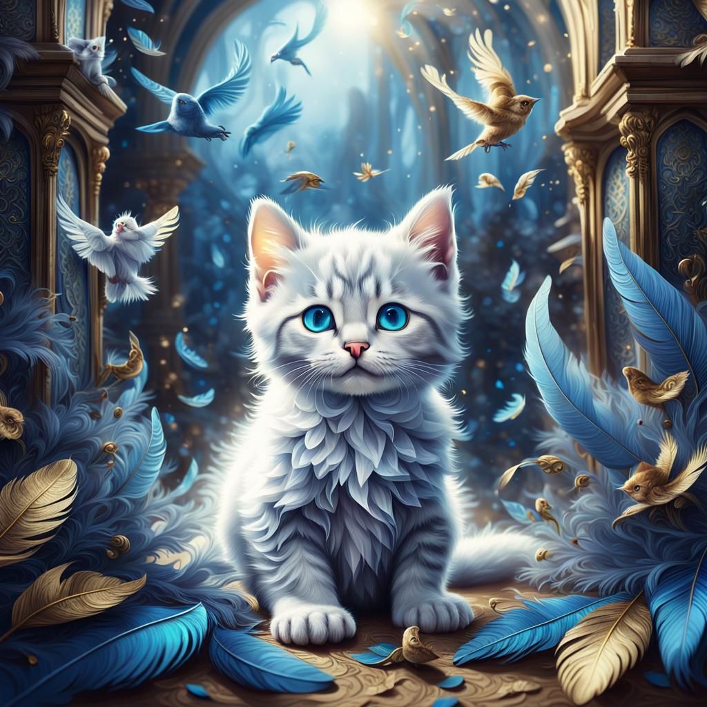 Kitten's Growth: A Panoramic Art Nouveau Painting