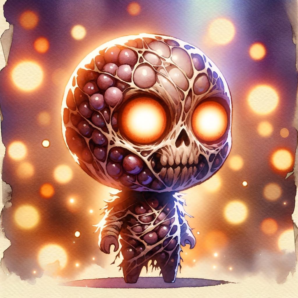 Chibi Starfruit Undead Character in Watercolor Style