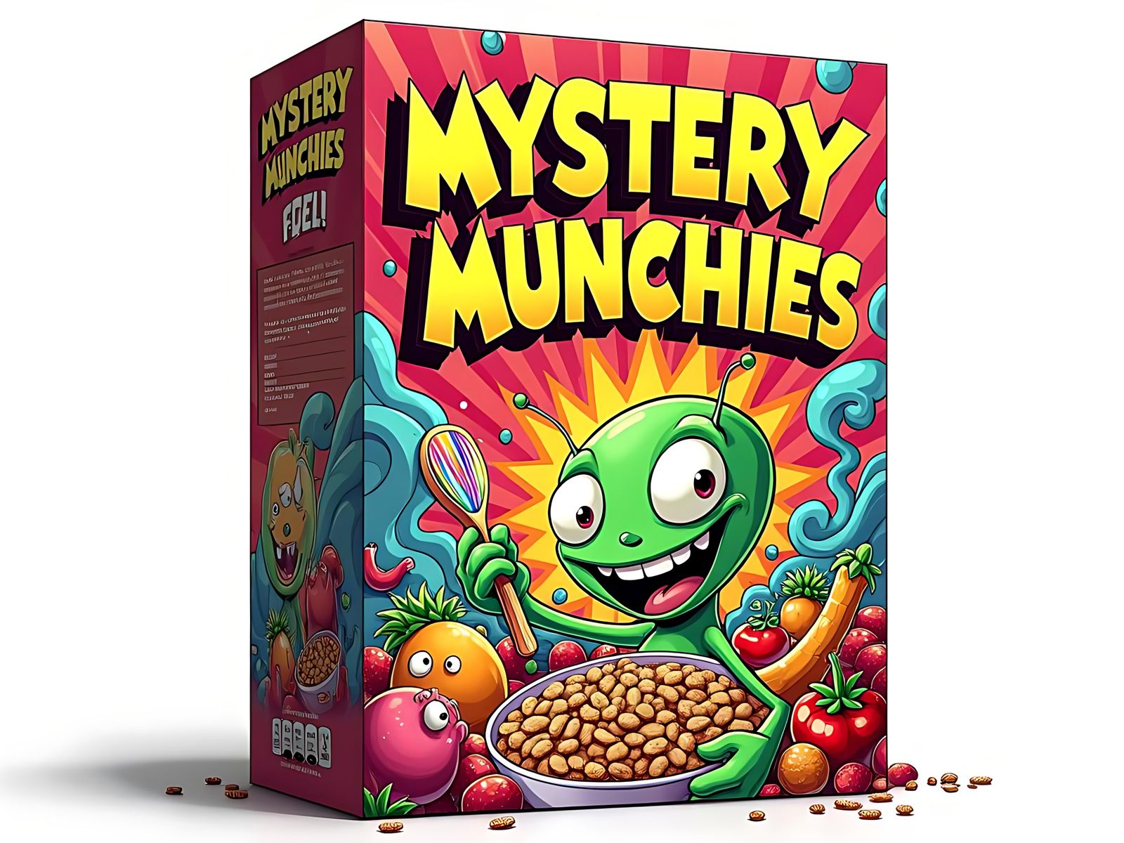Whimsical Cereal Box with Cartoon Alien Mascot