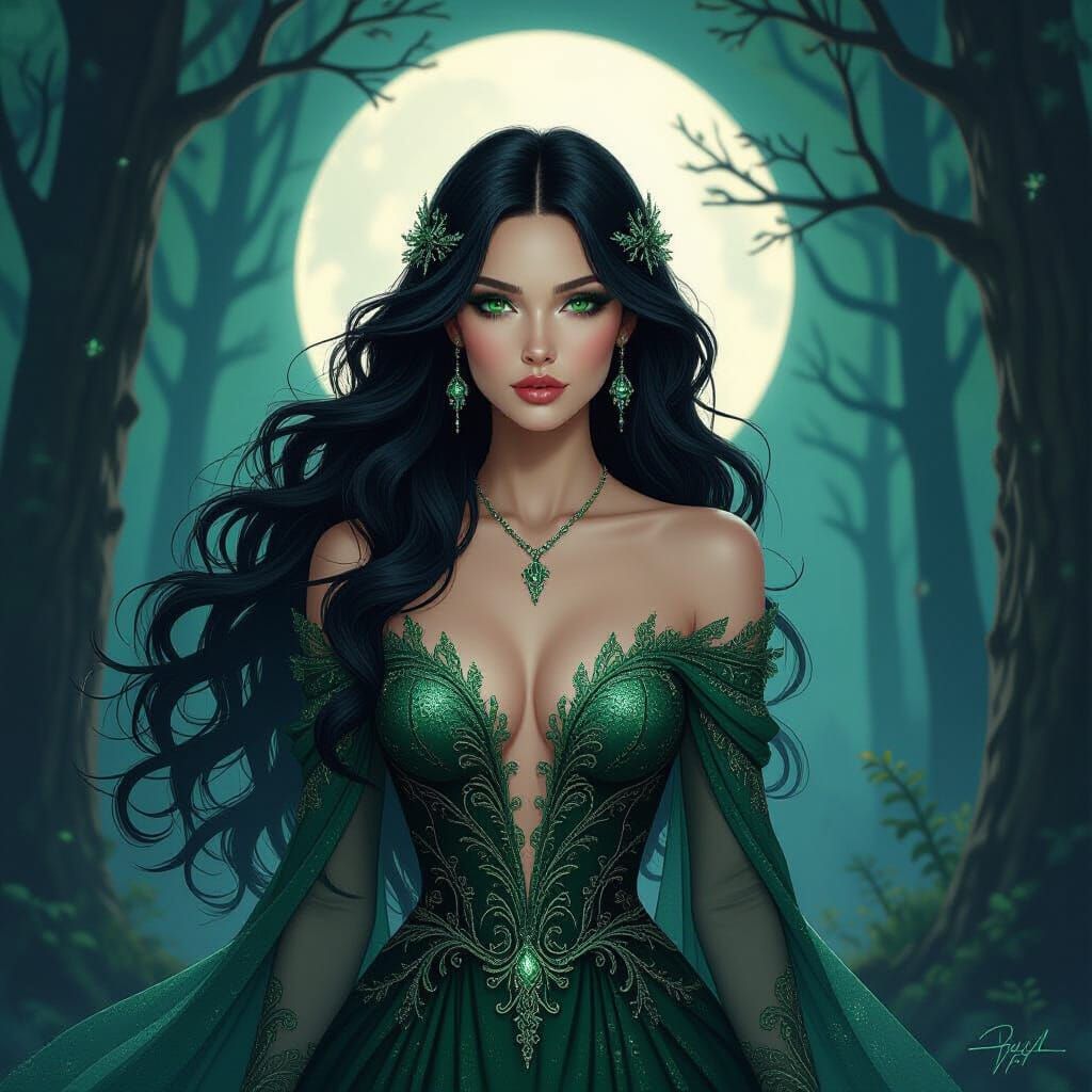 Mystical Forest Witch in Ethereal Lighting