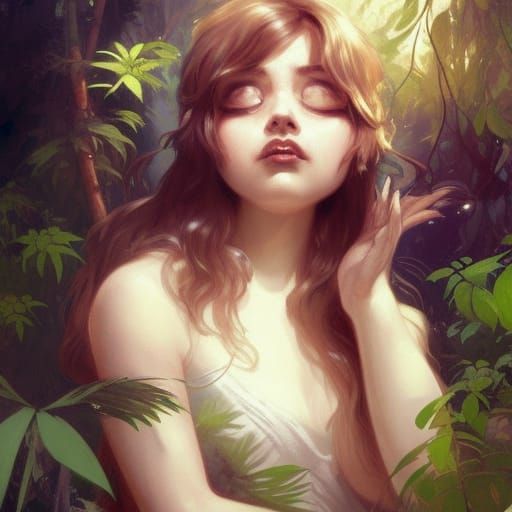 Cute Fluffy Monster in Lush Jungle, Detailed Portrait