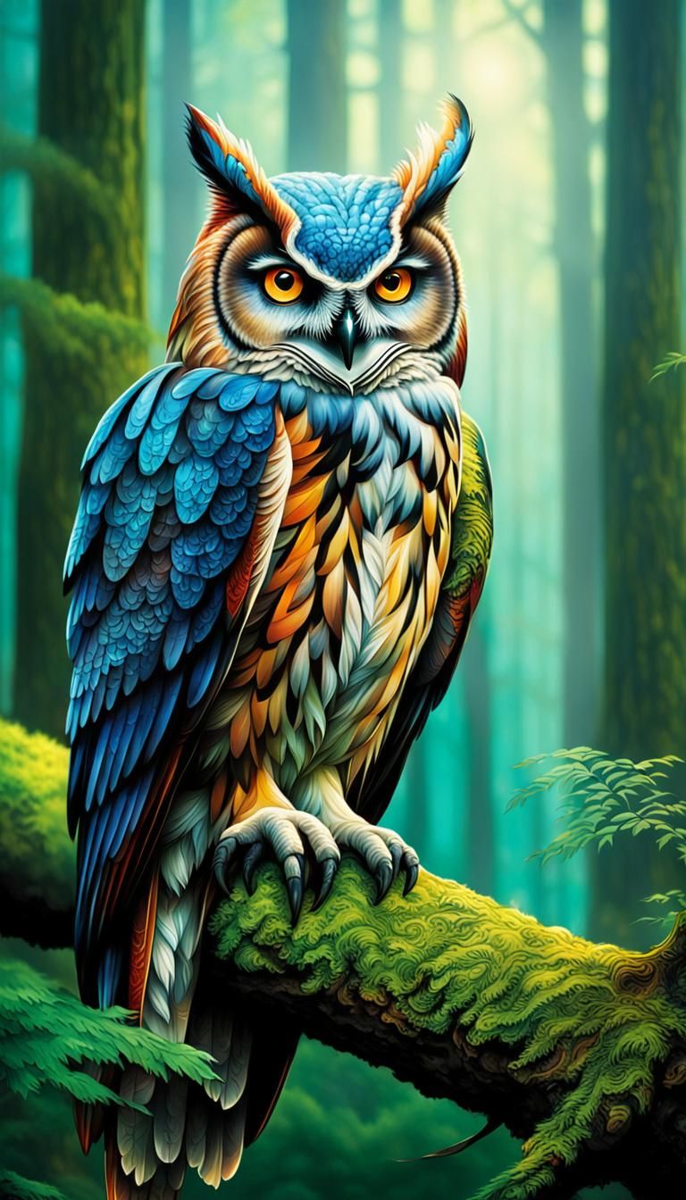 Majestic Owl in Enchanted Forest, Fantasy Art