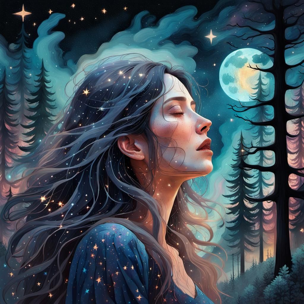 Stardust Tears: Surreal Impasto Collage in Forest