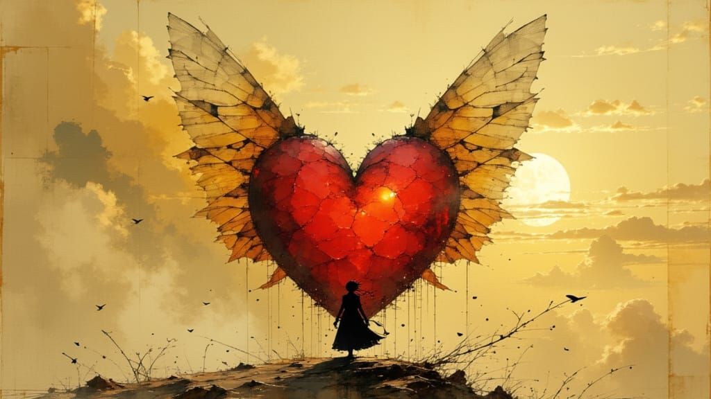 Heart with Wings in a Delicate Style