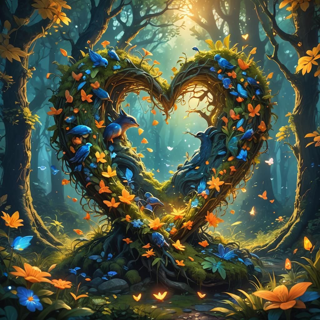 Lush Forest Heart Full of Creatures