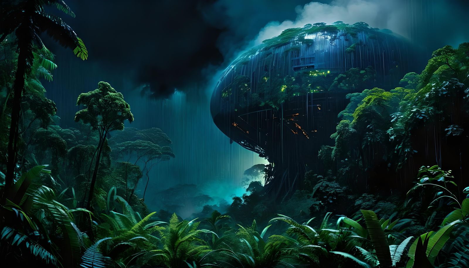 Hyperrealistic Alien Rainforest at Night in Candy Art Style