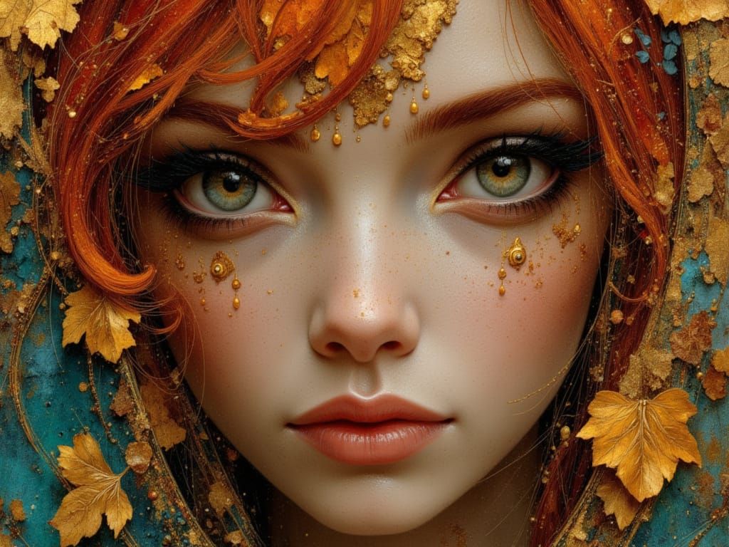 Ethereal Gypsy Punk with Wild Red Hair and Huge Eyes