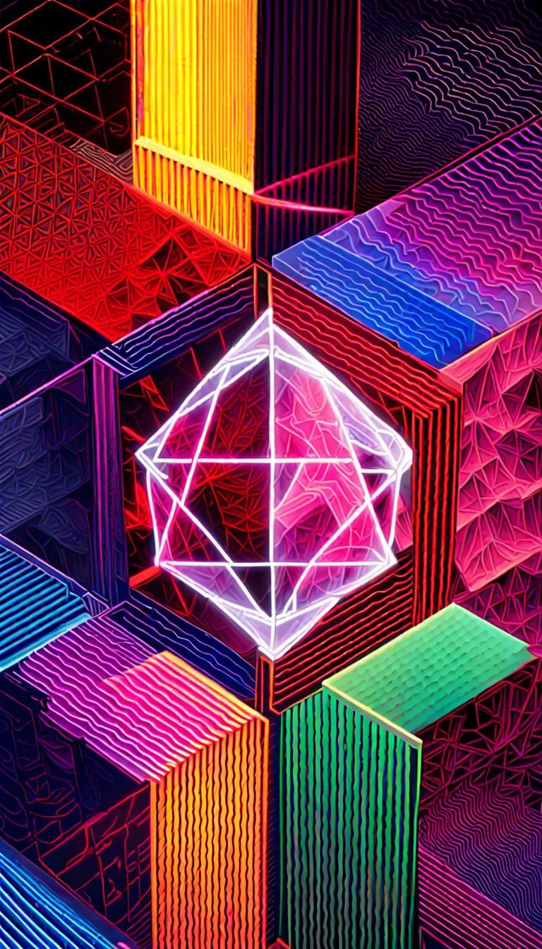 Neon Sacred Geometry in 3D Digital Illustration