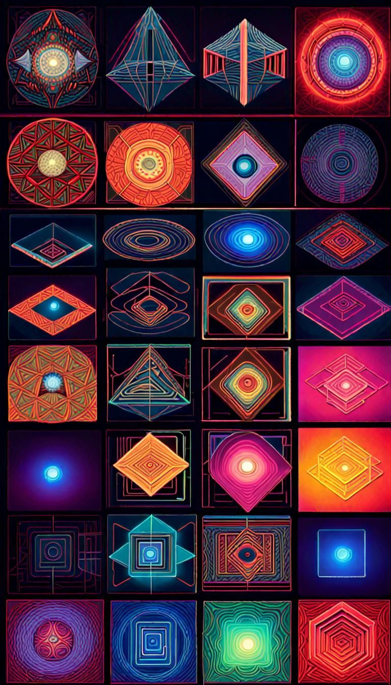 Complex Sacred Geometry in Glowing Neon 3D