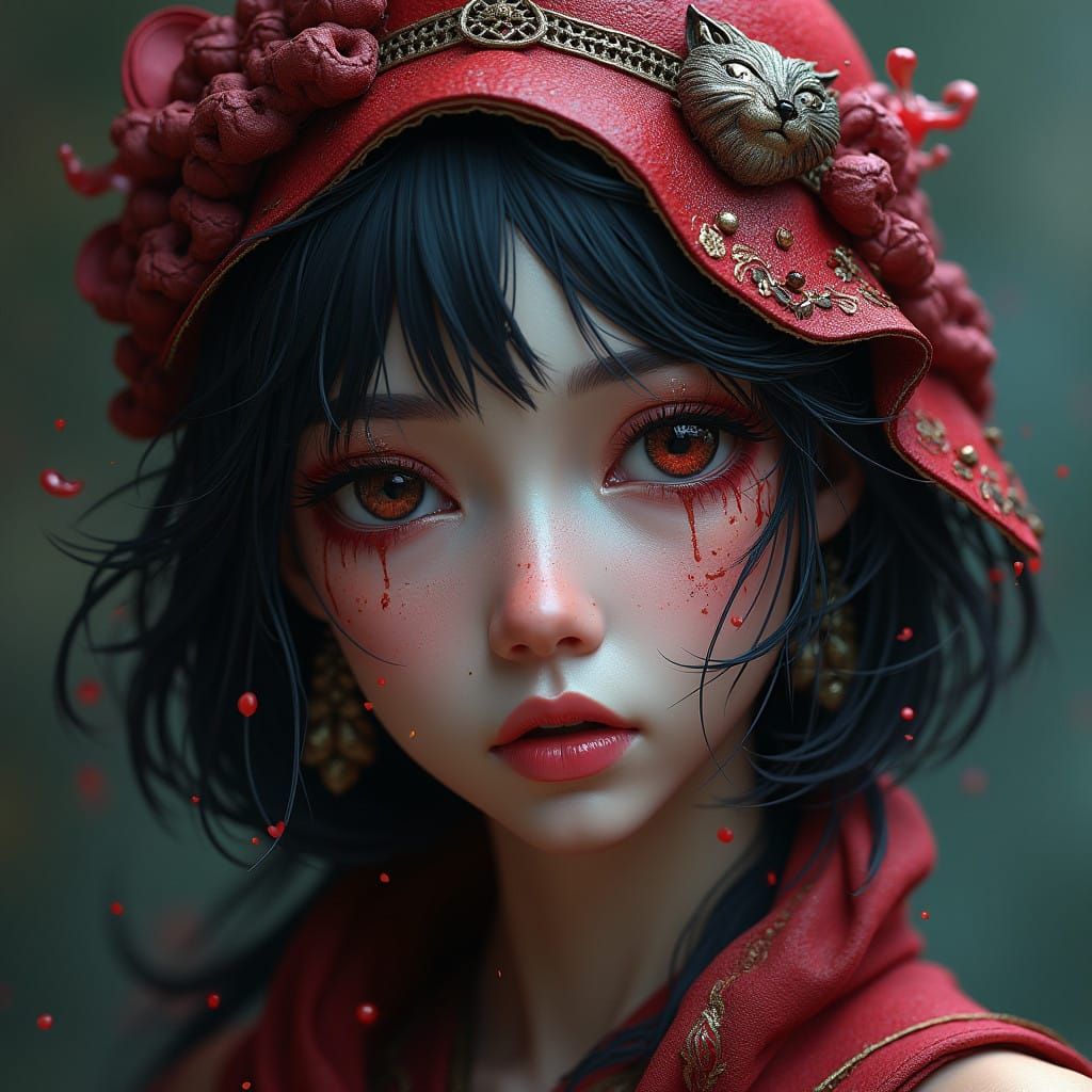 Ethereal Samurai Warrior Woman with Intricate Tattoos in a F...