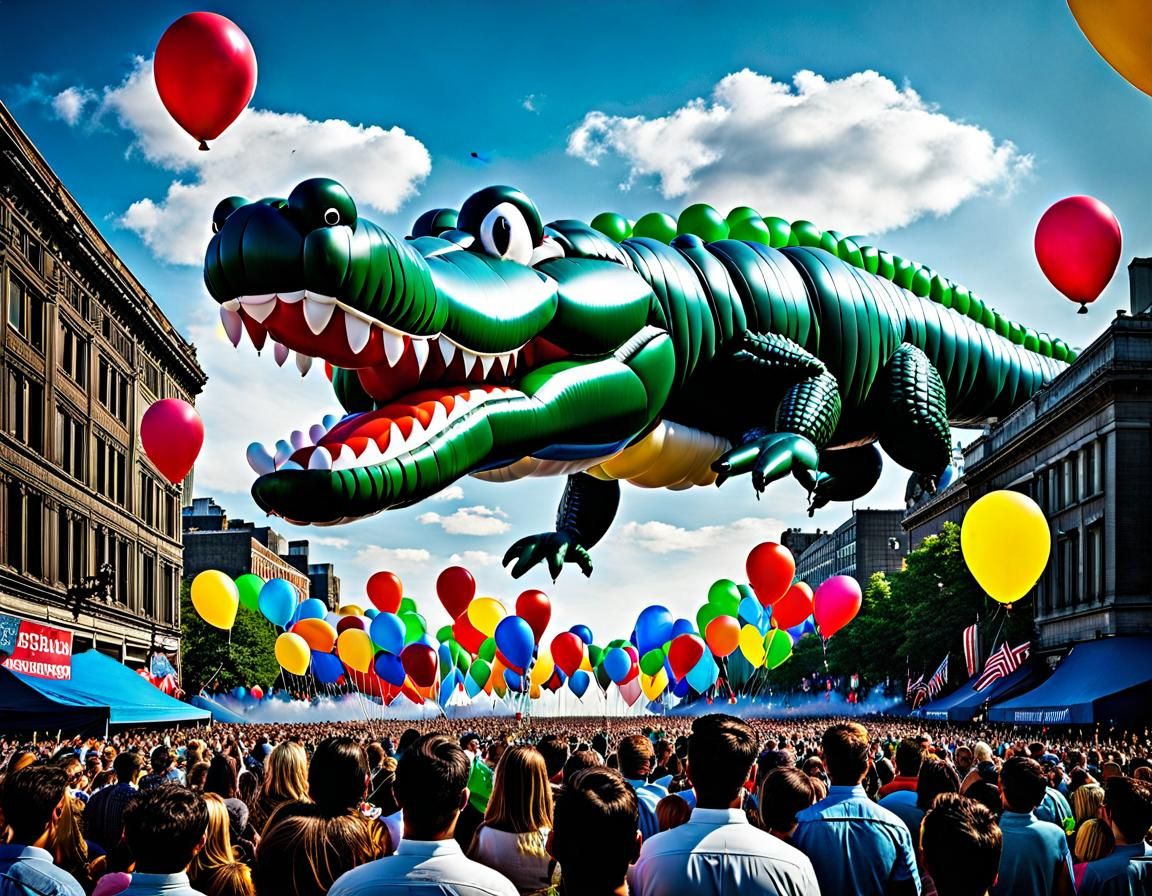 Balloon Crocodile Floats Over City Parade