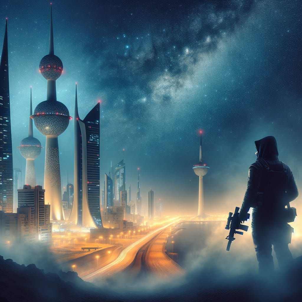 Futuristic Kuwait City at Night in Cyberpunk Style