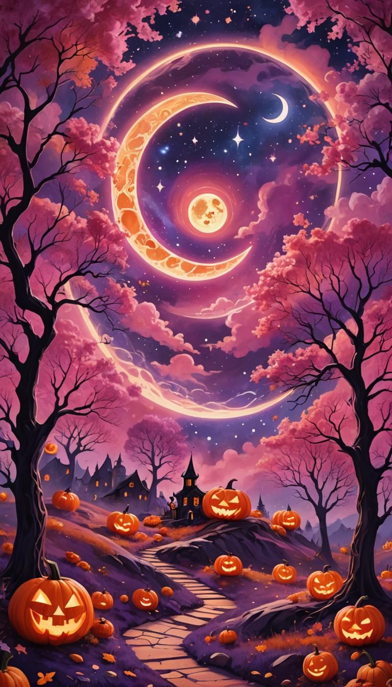 Mystical Halloween Scene in Cosmic Astral Plane
