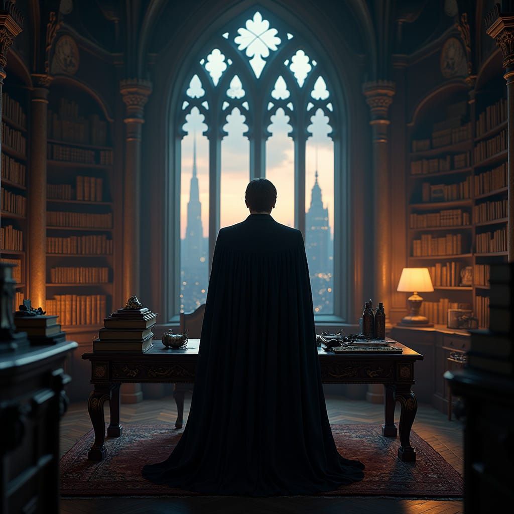 Gothic Bruce Wayne in Mysterious Study