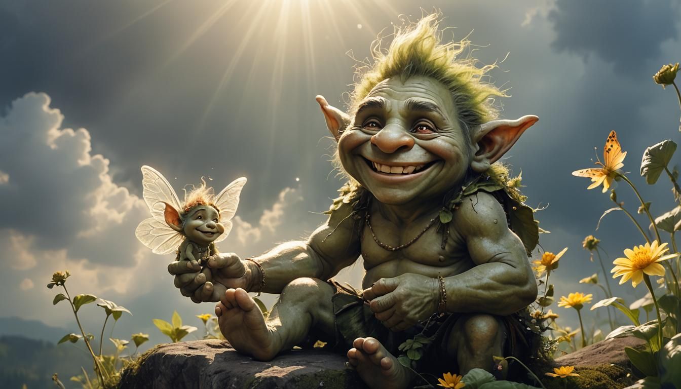 Gentle Troll and Fairy in Divine Light