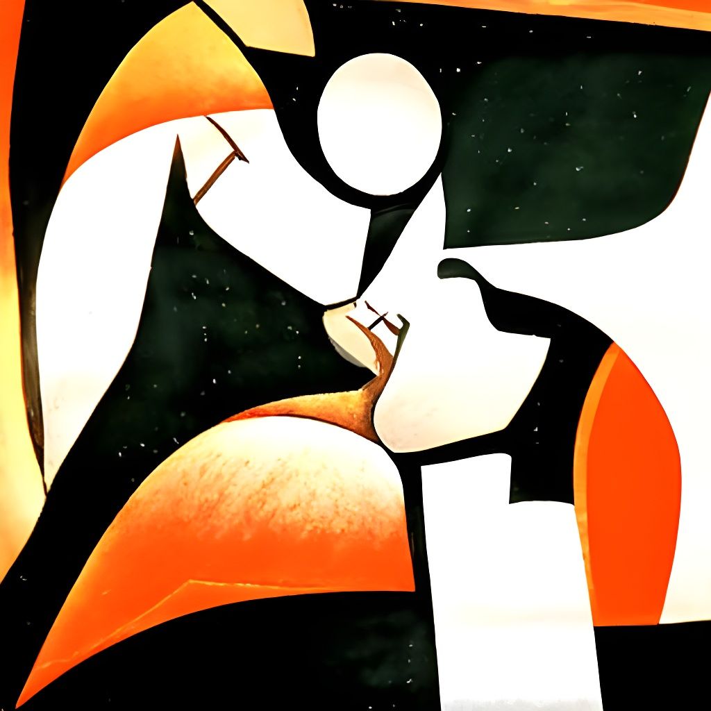 Voluptuous Woman Smothering Man in Cubist Style