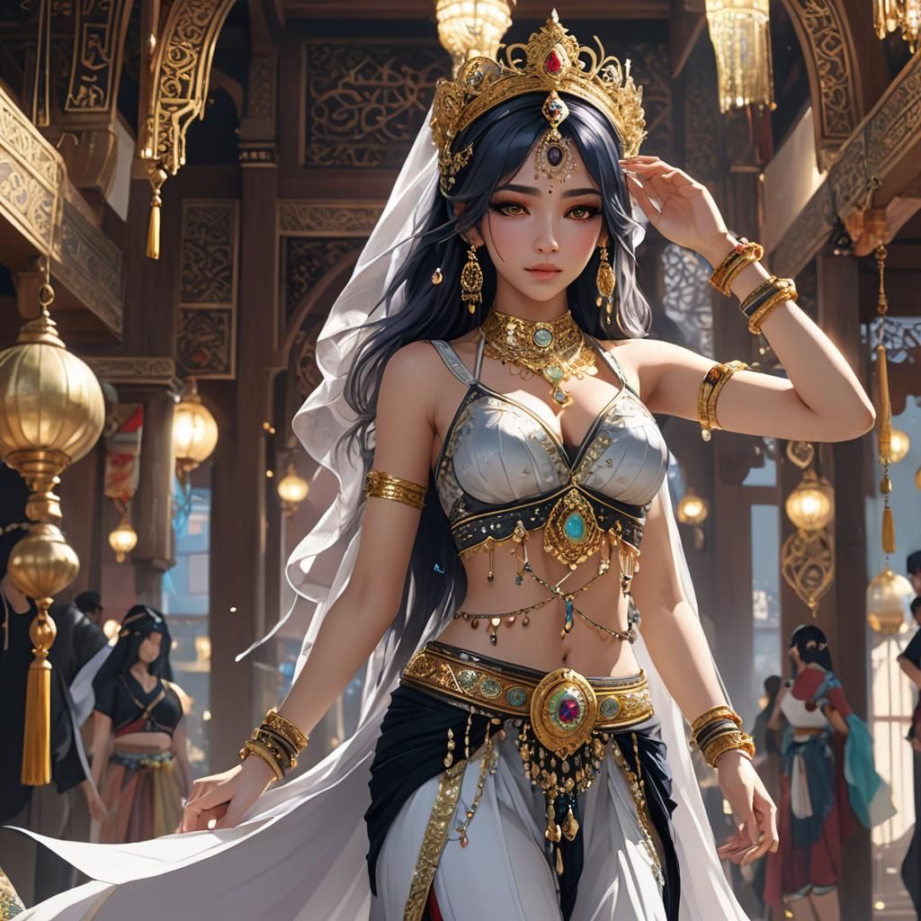 Anime Belly Dancer with Tiara and Face Veil
