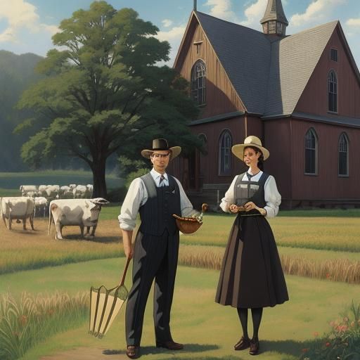 American Gothic Portrait in Digital Painting Style